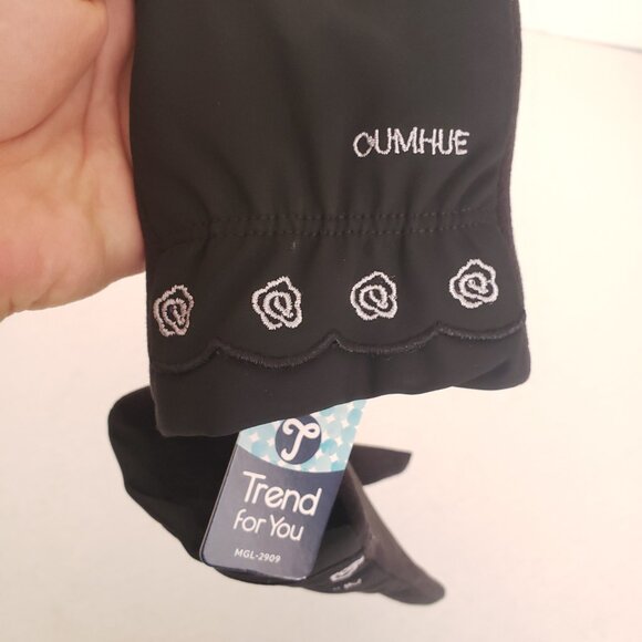 New Oumhue Trend For You Black Flower Warm Girlie Winter Gloves - Picture 4 of 7